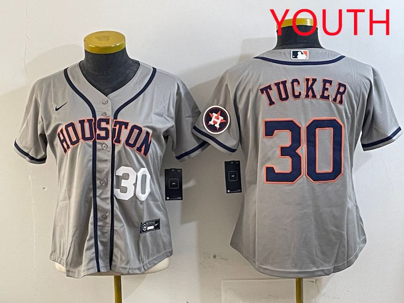 Youth Houston Astros #30 Tucker Grey Game 2025 Nike MLB Jersey style 2->youth mlb jersey->Youth Jersey